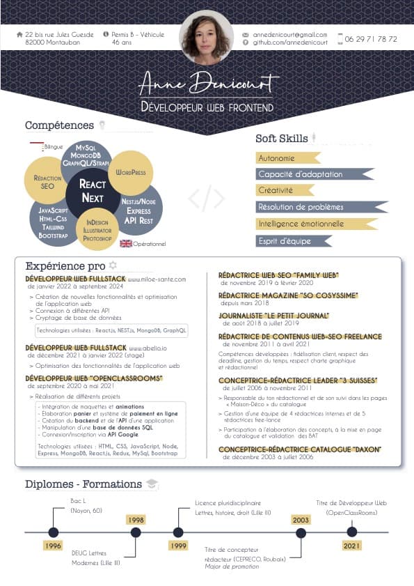 CV Anne Denicourt développeur web